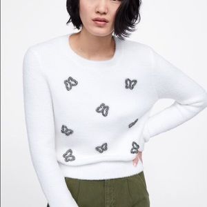 NWOT) Zara fuzzy embellished sweater